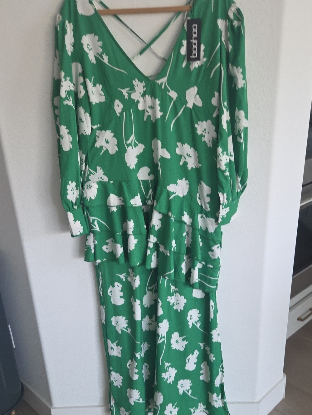 Boohoo Green and White Floral Dress